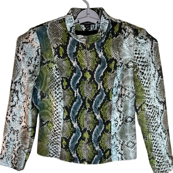 NEW 🤩 Sexy Lourdes Snakeskin Print Jacket - Green and Black Sz 4 - Picture 1 of 4